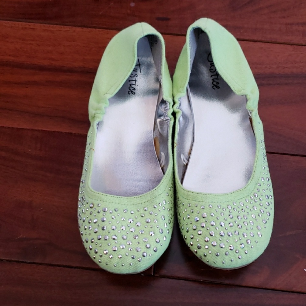 Girls justice green sparkle flats